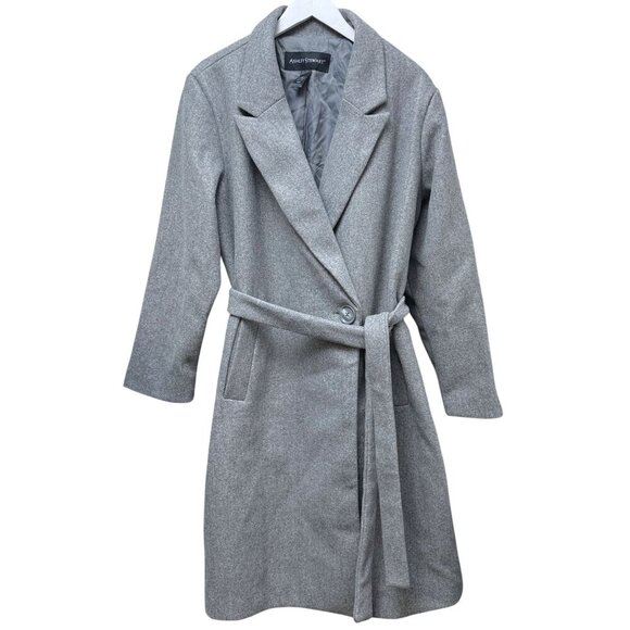 Ashley Stewart Coat Plus Size 18 / 20 Gray Flannel Classic Wrap Sash Belt - Picture 1 of 12